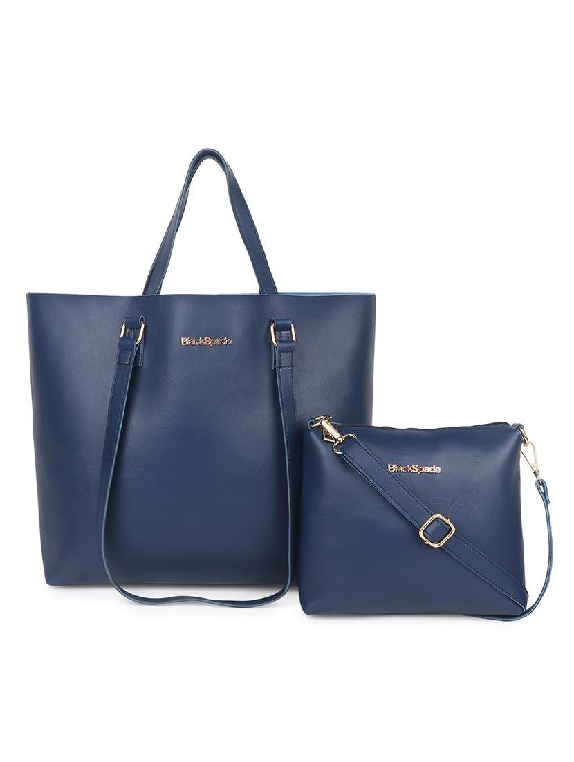 blue leatherette (pu) structured tote