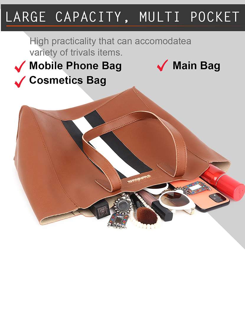 brown leatherette (pu) structured tote - 18512781 - Standard Image - 2