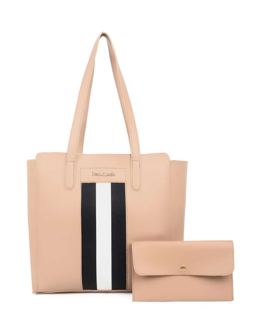 beige leatherette (pu) structured tote