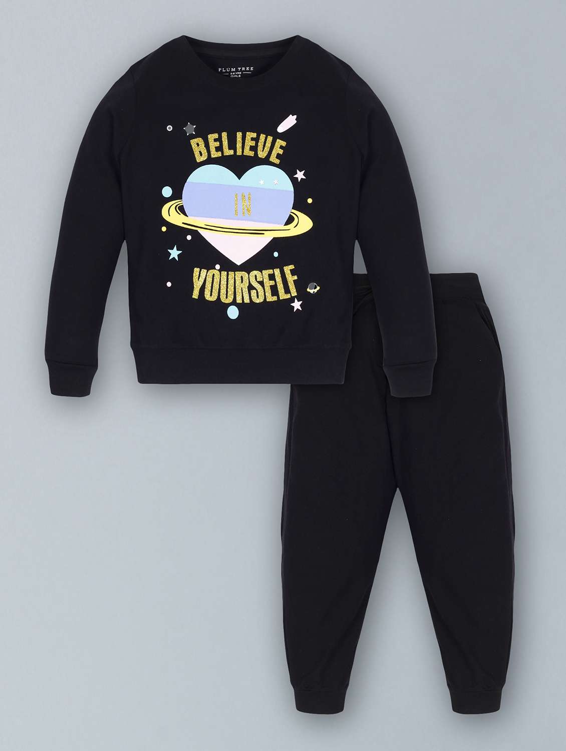 girls graphic printed full length set