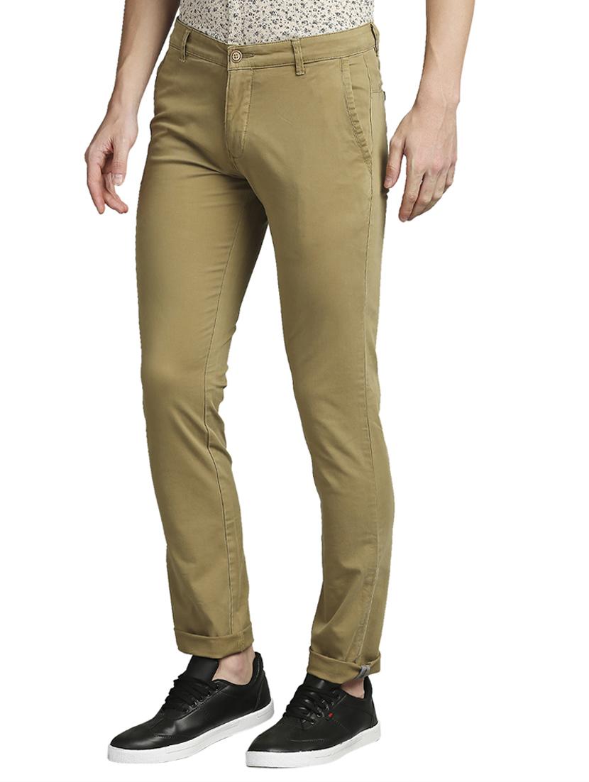 khaki solid casual trouser - 18513777 - Standard Image - 2