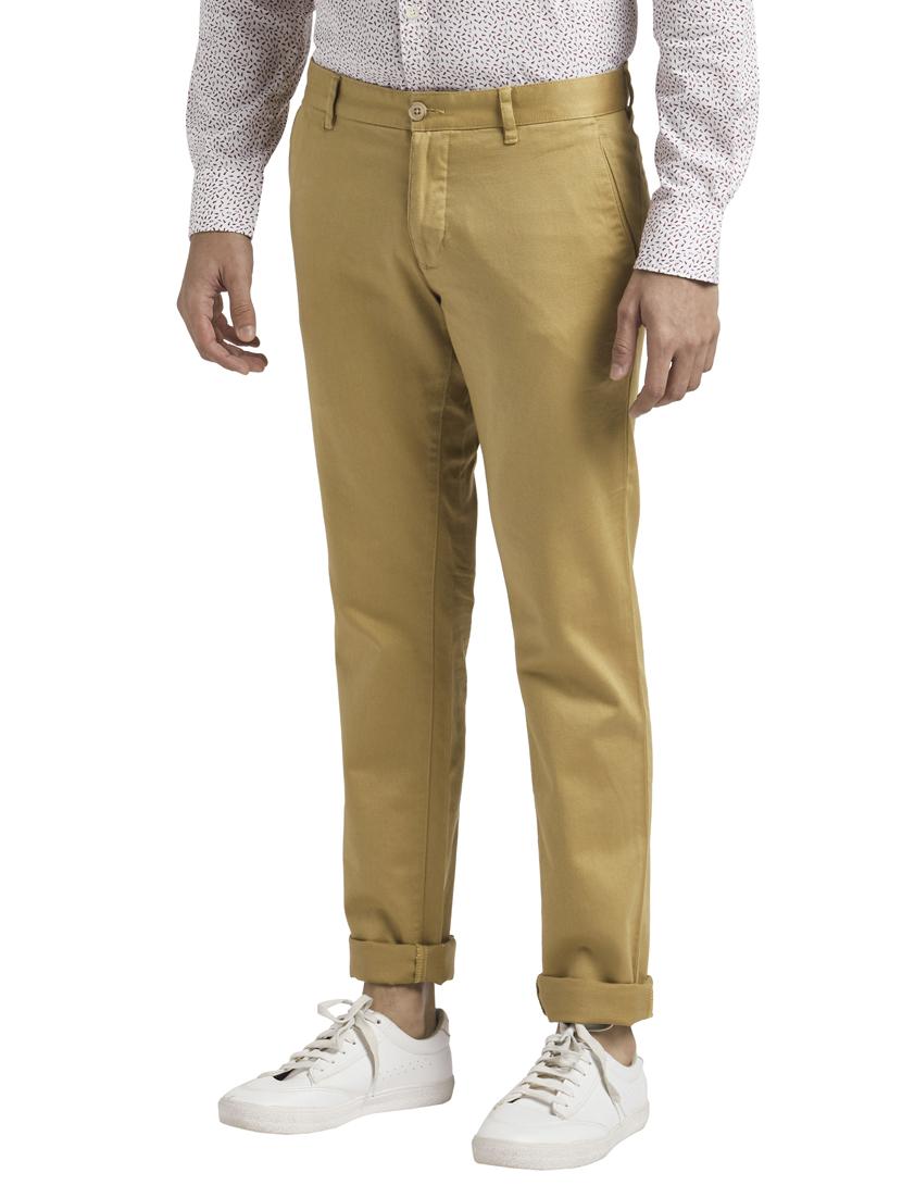 khaki solid casual trouser - 18513779 - Standard Image - 2