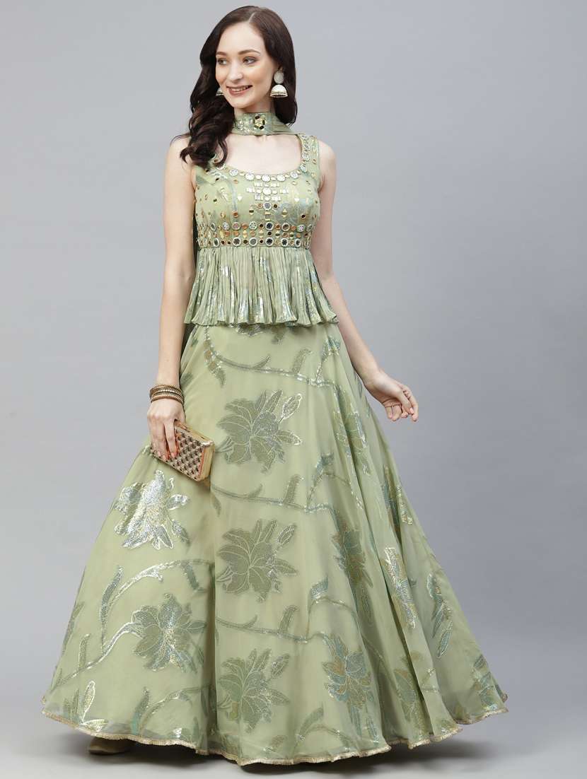 foil printed semi-stitched lehenga choli with dupatta