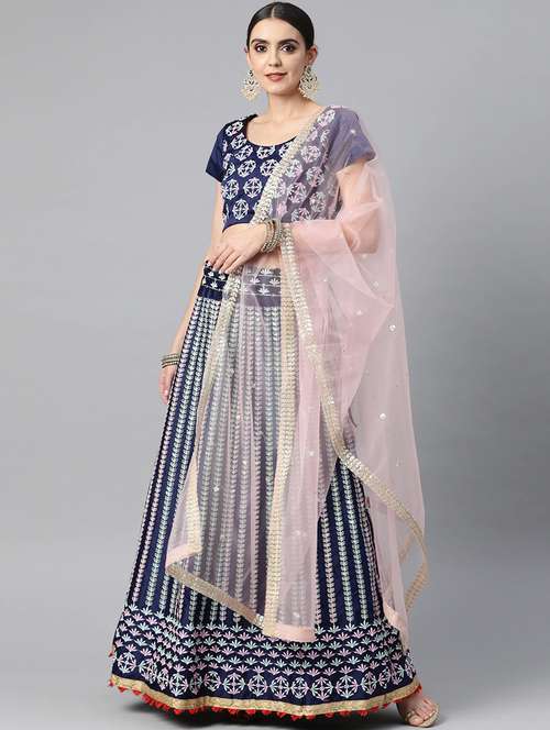 embroidered semi-stitched lehenga & blouse with dupatta - 18514532 -  Standard Image - 0