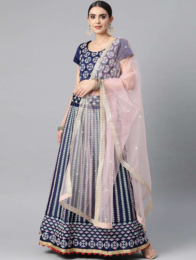 embroidered semi-stitched lehenga & blouse with dupatta - 18514532 -  Zoom Image - 0
