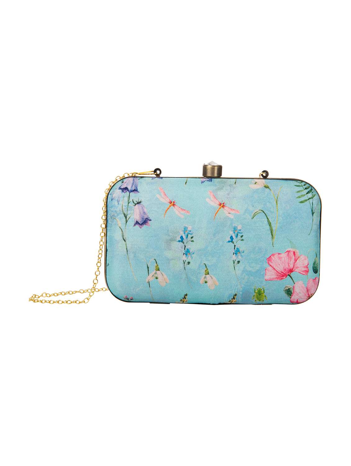 women light blue floral clutch box