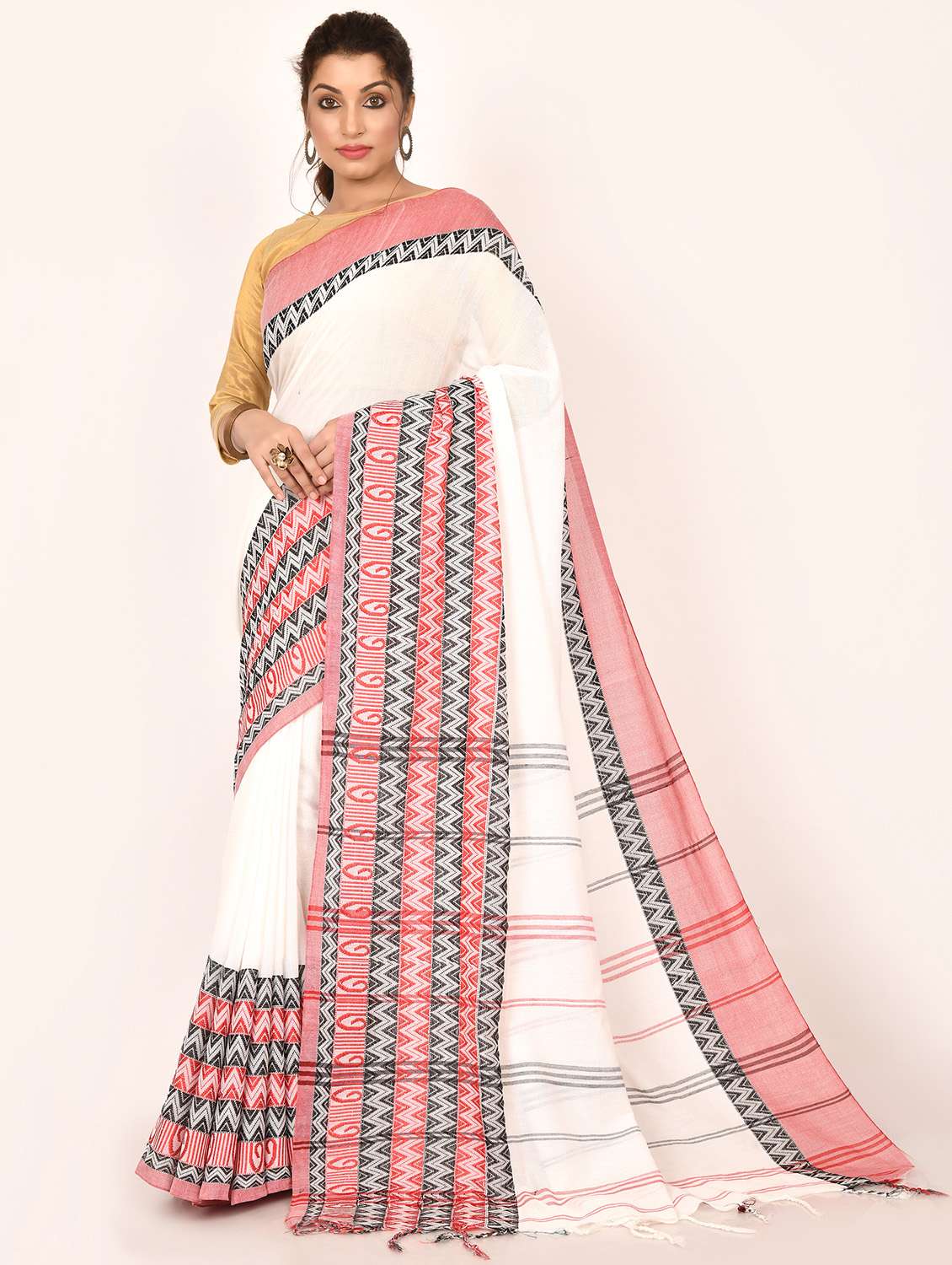 women's self design white colored saree
