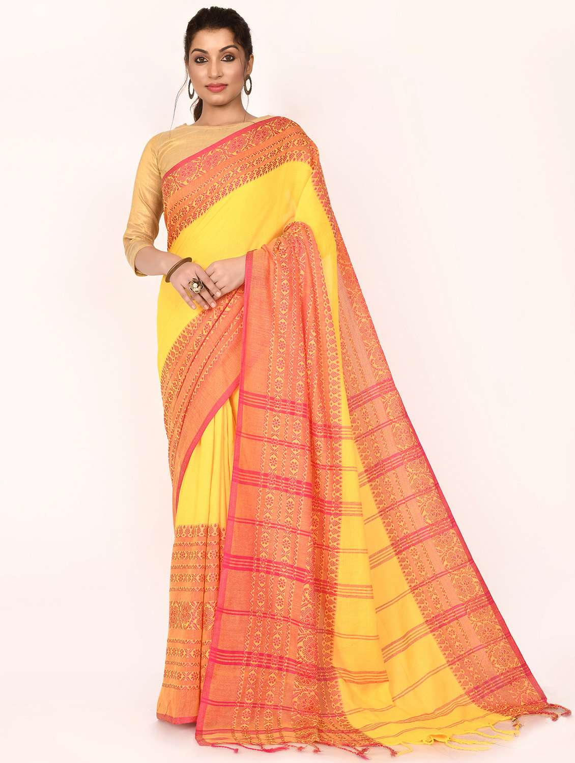 women's printed yellow colored saree