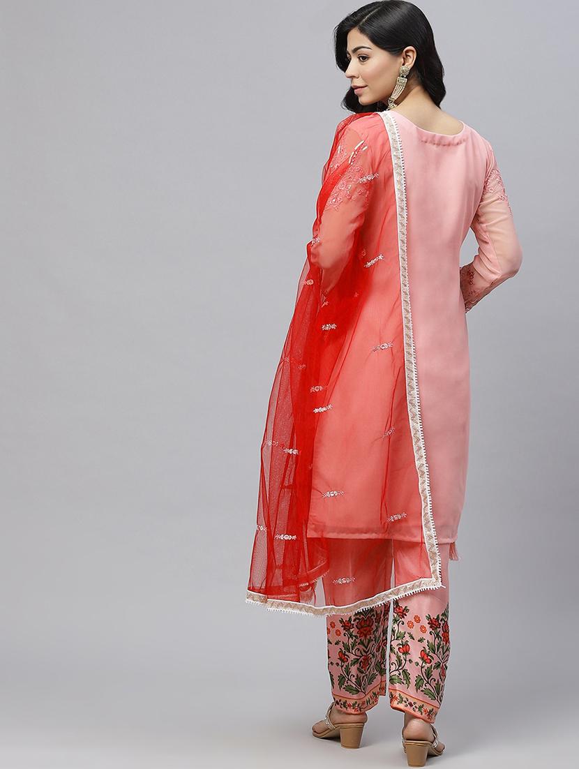 embroidered unstitched straight pant suit set - 18515072 - Standard Image - 2