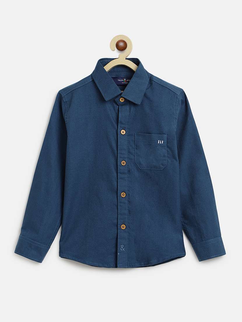 solid blue cotton casual shirt