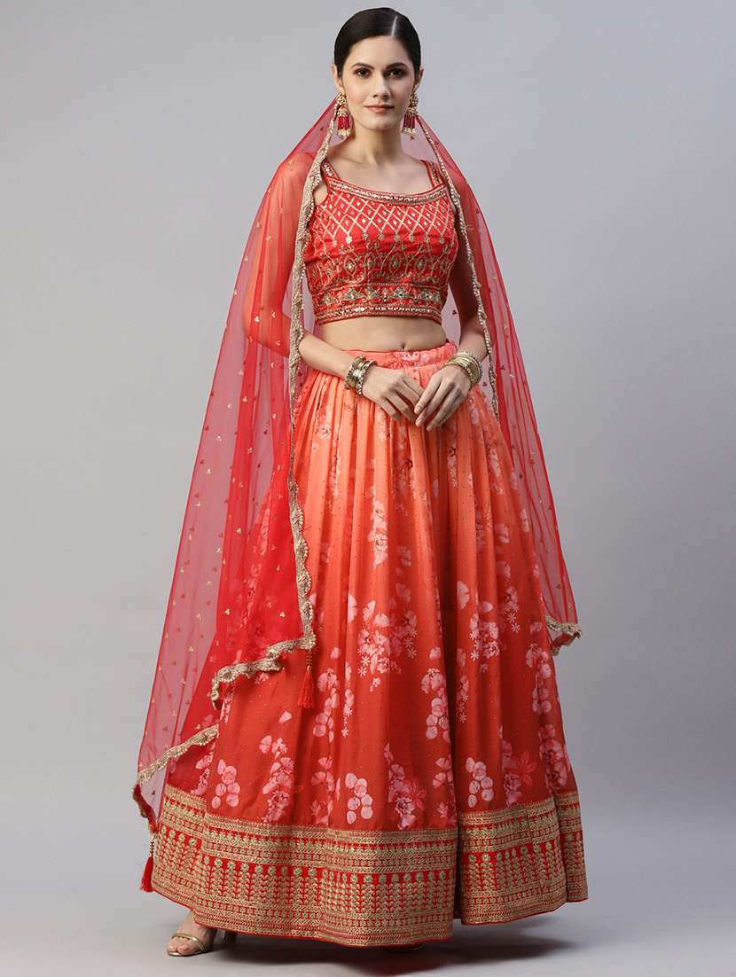 floral semi-stitched lehenga and choli with dupatta