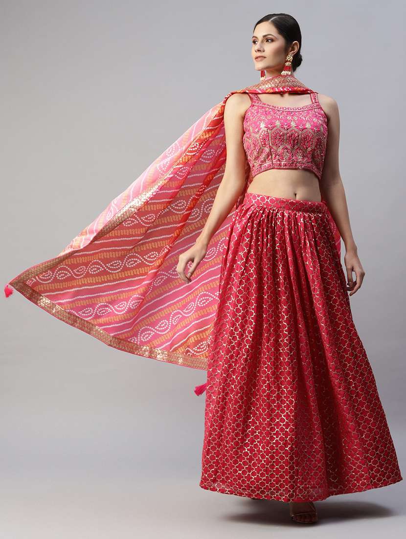 sequined semi-stitched lehenga and choli with dupatta