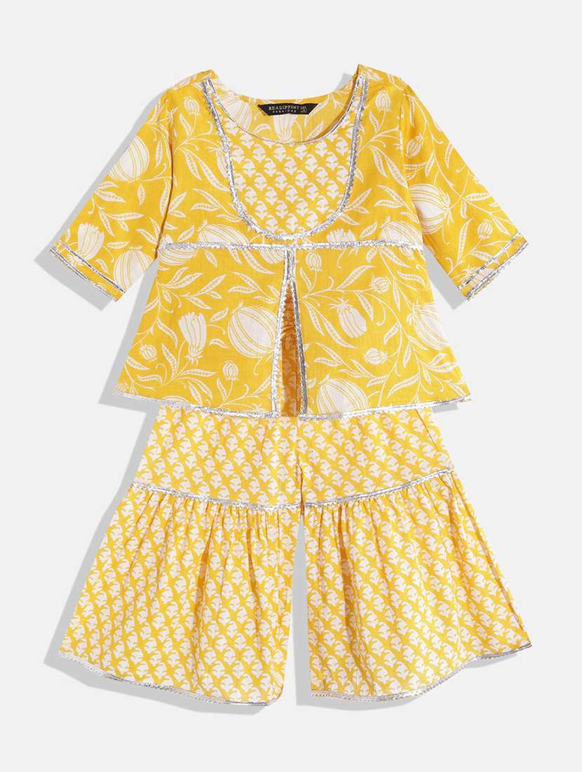 girls printed kurta sharara suit set 