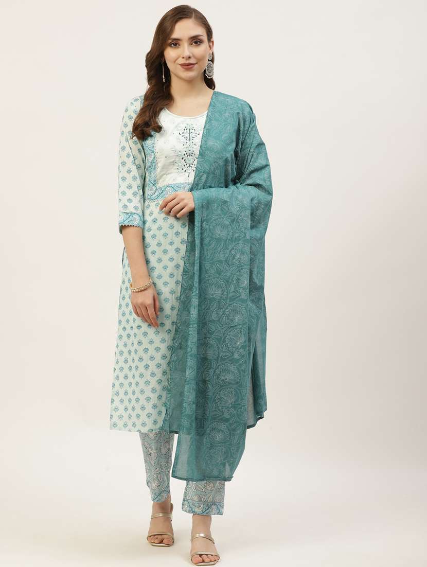printed kurta pant with dupatta set