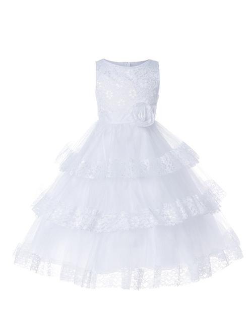 girls round neck embellished layered party gown - 18517152 - Standard Image - 0