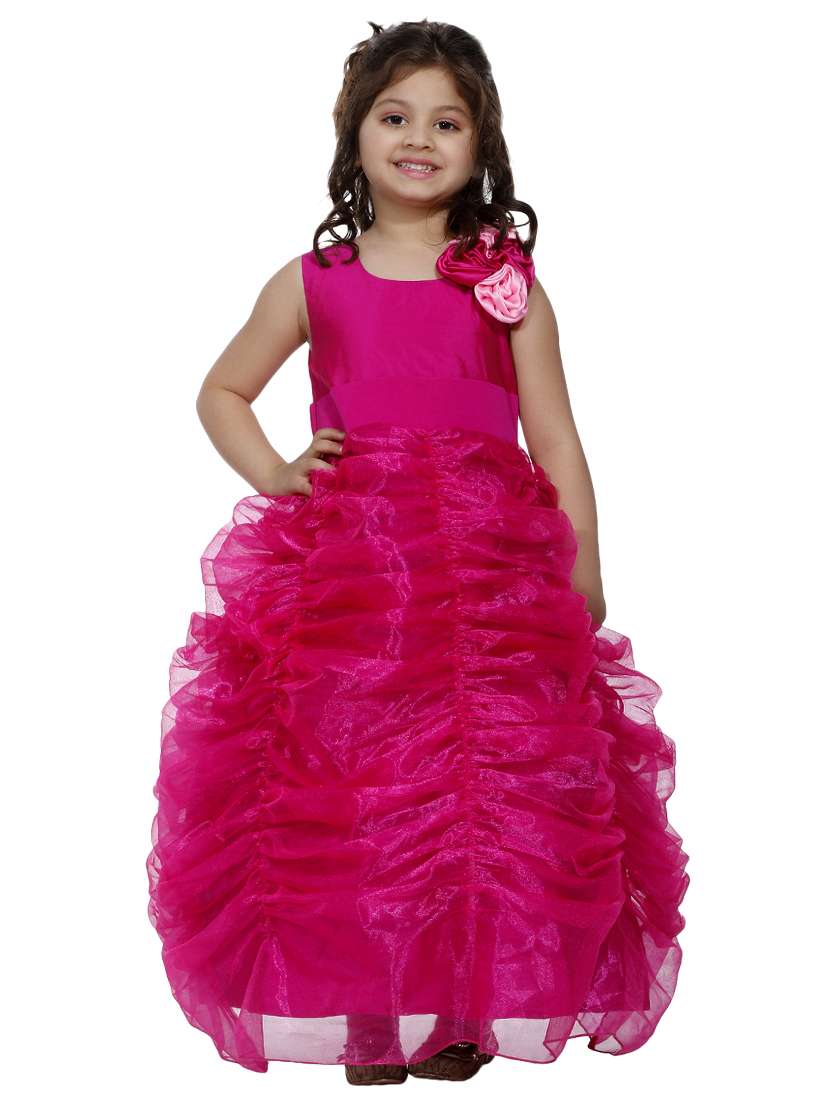 girls round neck embellished layered party gown
