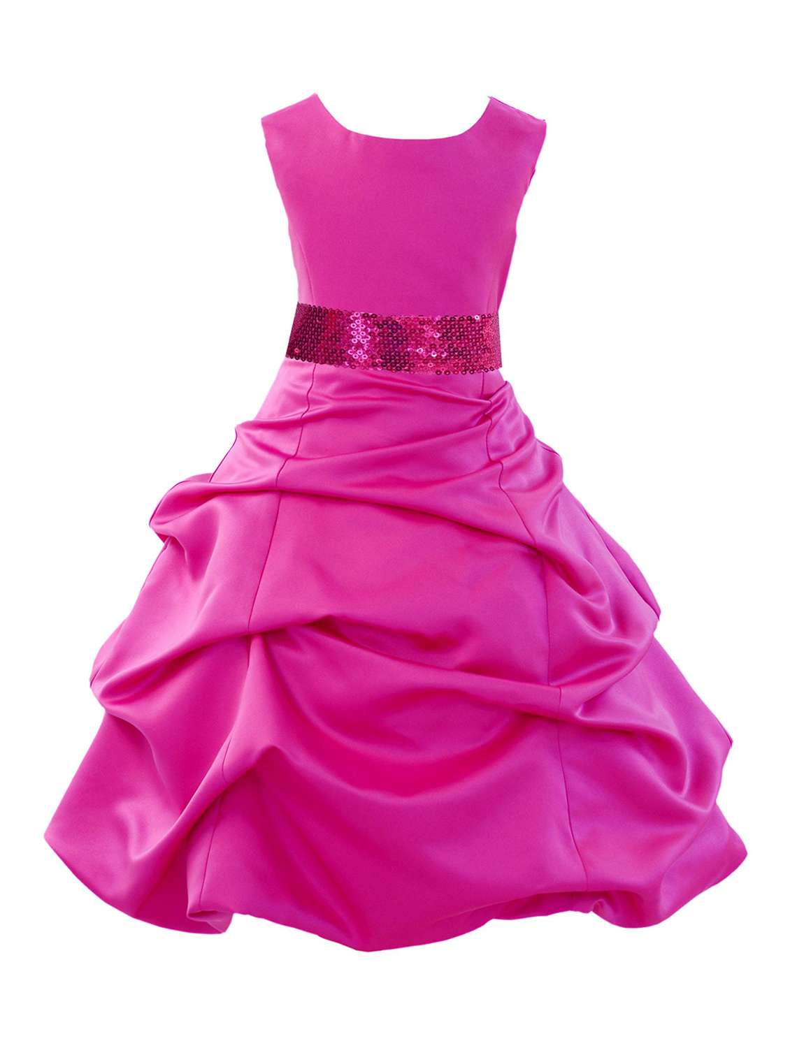 girls round neck solid layered party gown