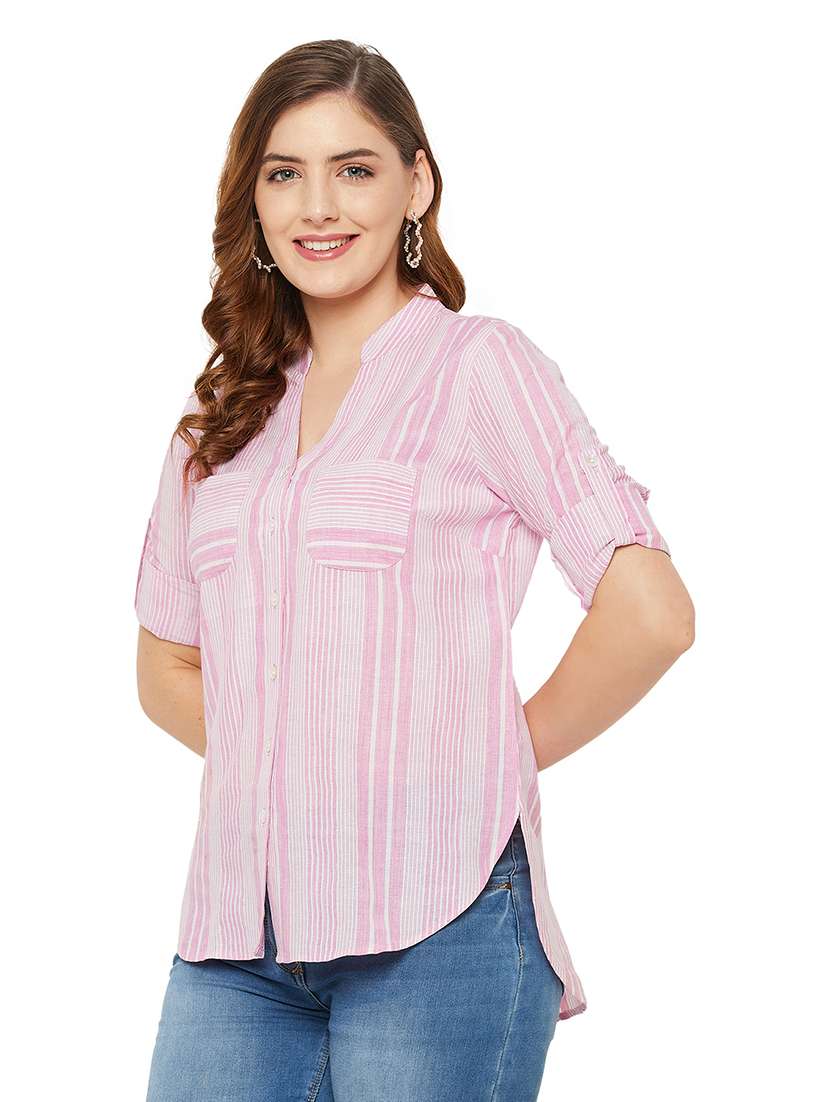 mandarin collar striped regular shirt - 18517596 -  Standard Image - 2
