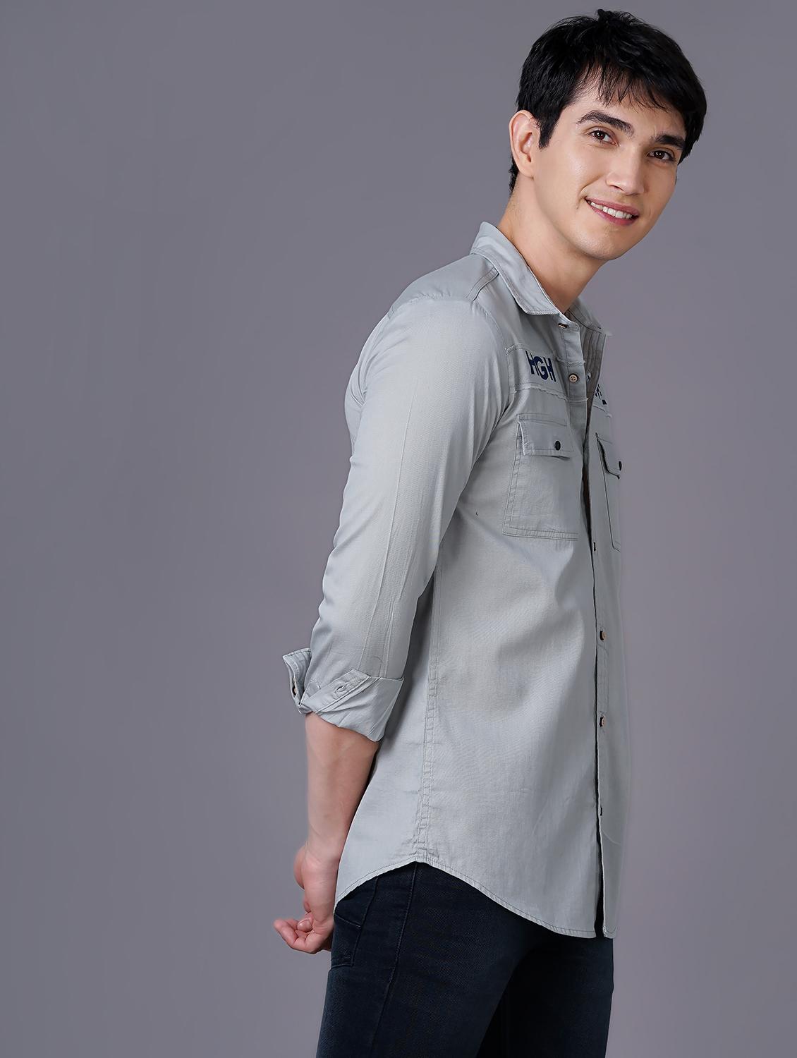 grey typographic casual shirt - 18517709 - Standard Image - 2