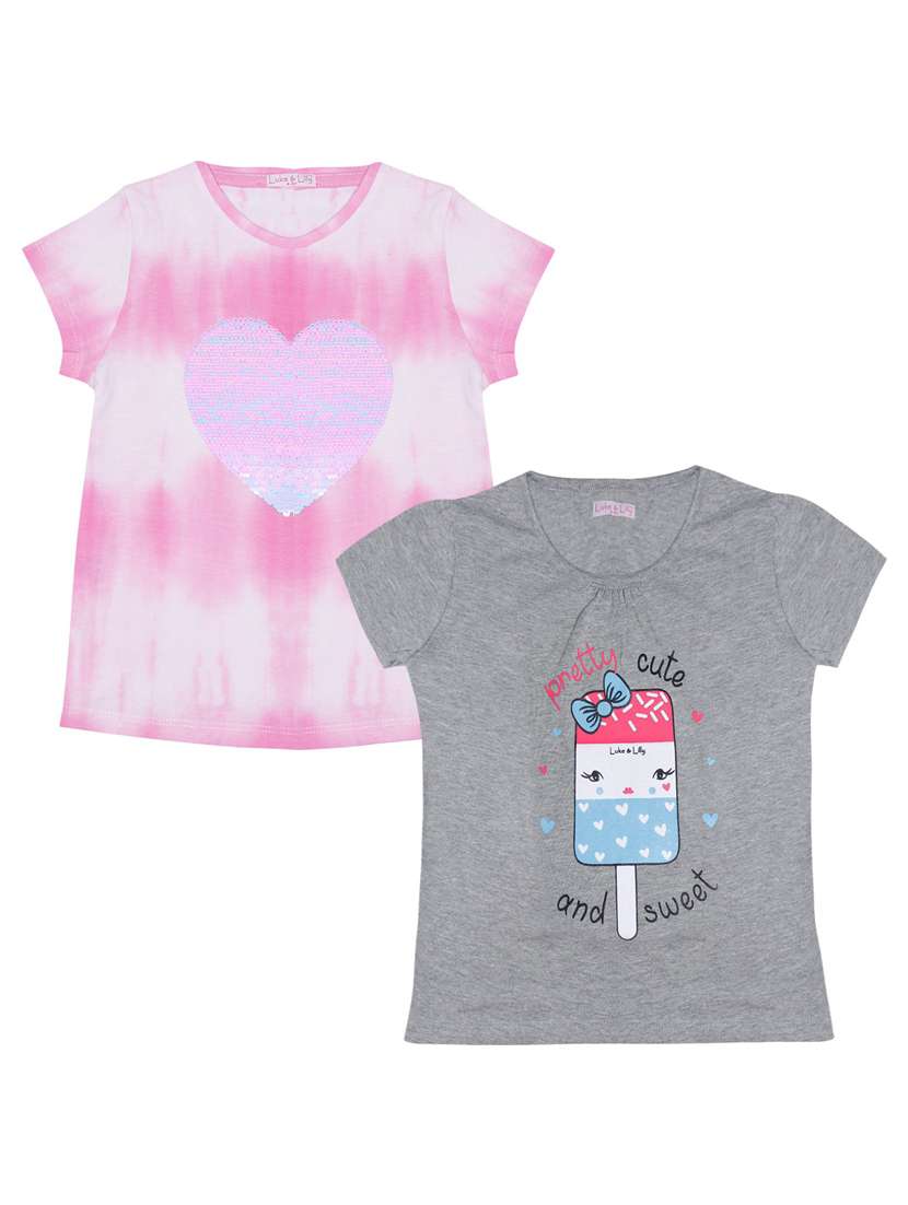 girls pack of 2 graphic print regular tee