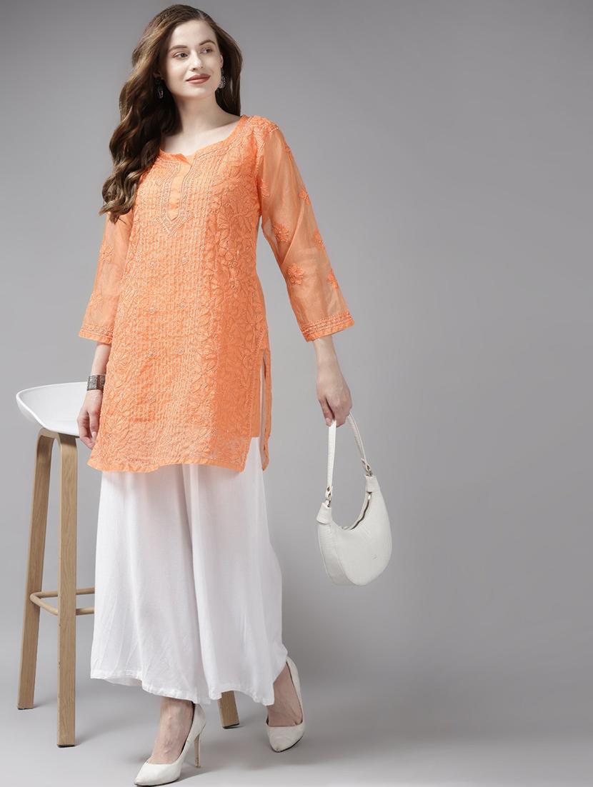 women chikankari straight short kurti - 18518378 -  Standard Image - 2