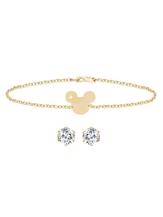 gold plated link bracelet with stud earing 