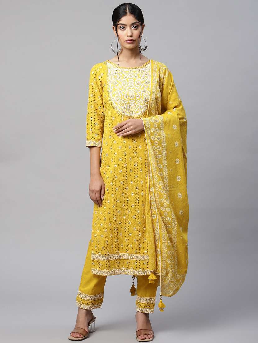 embroidered kurta pant set with dupatta 