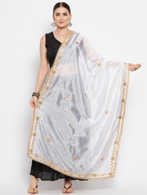 white silk blend dupatta - 18519299 -  Standard Image - 0