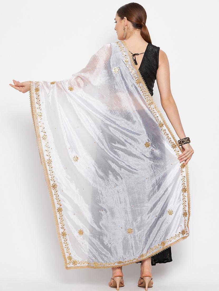 white silk blend dupatta - 18519299 - Standard Image - 2