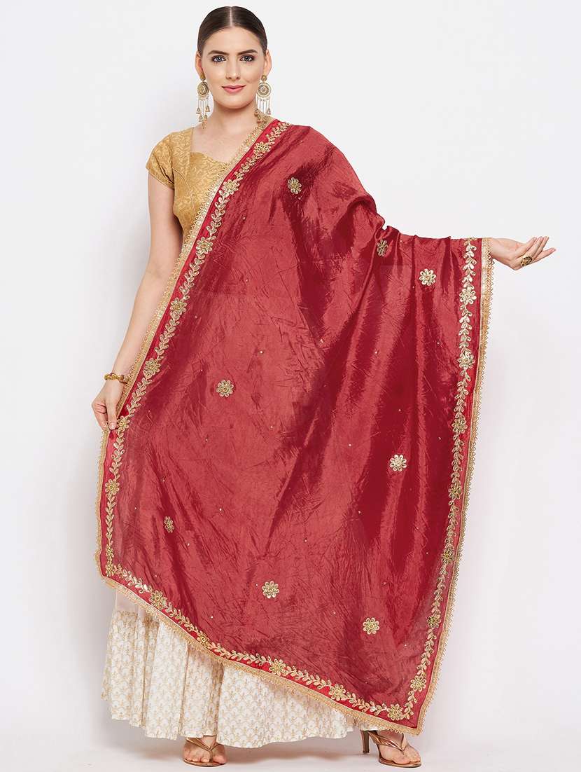 red silk blend dupatta