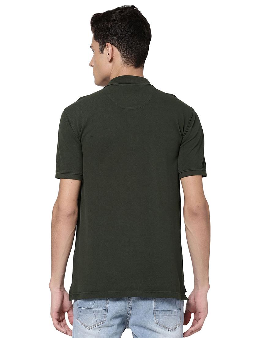 olive green solid polo t-shirt - 18519367 - Standard Image - 2