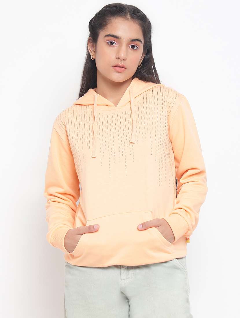 chest print hood neck sweatshirt