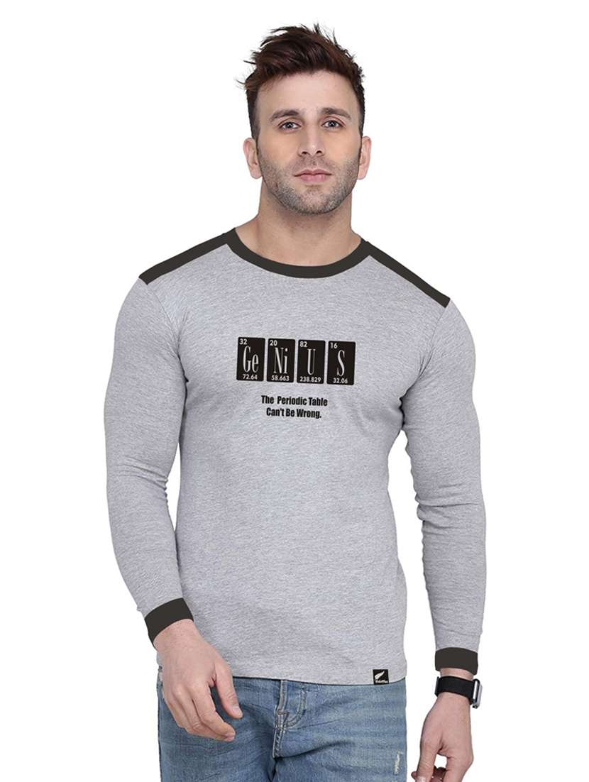 men grey long sleeve chest print t-shirt