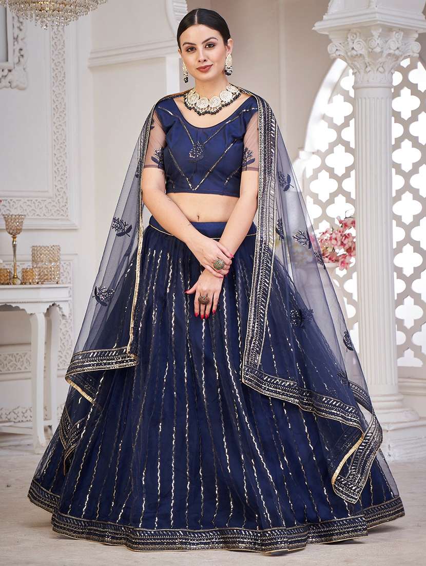 sequined semi-stitched lehenga choli with dupatta