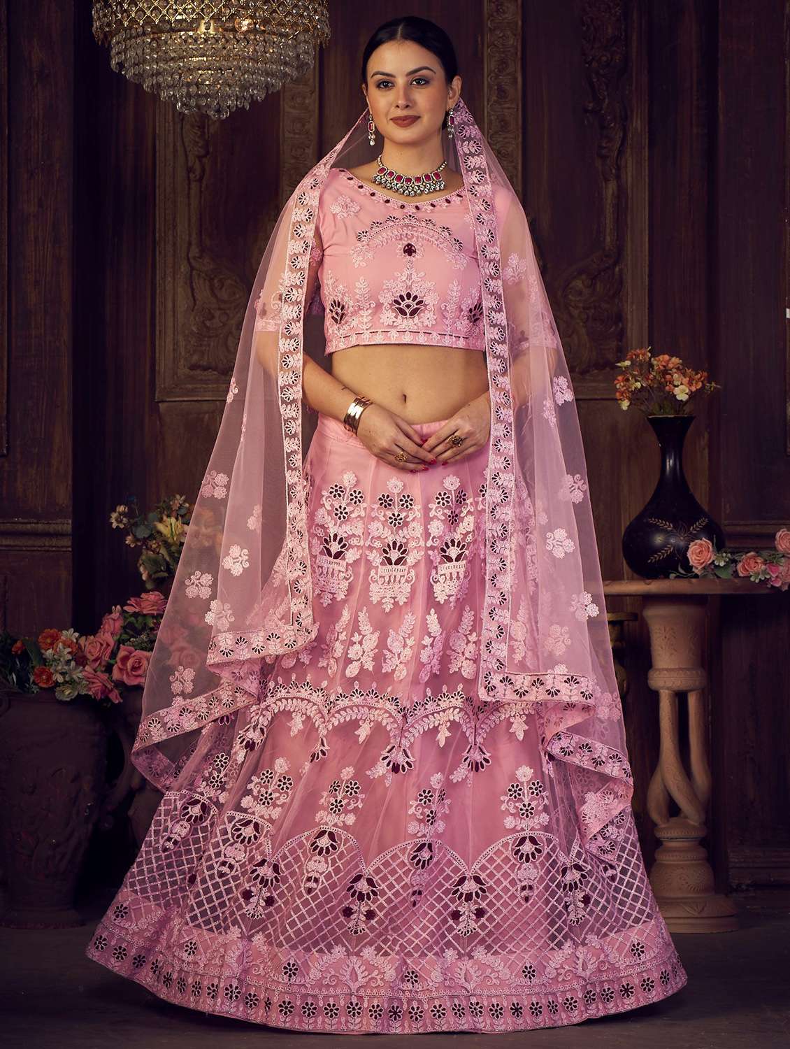 Embroidered Semi Stitched Lehenga Choli With Dupatta