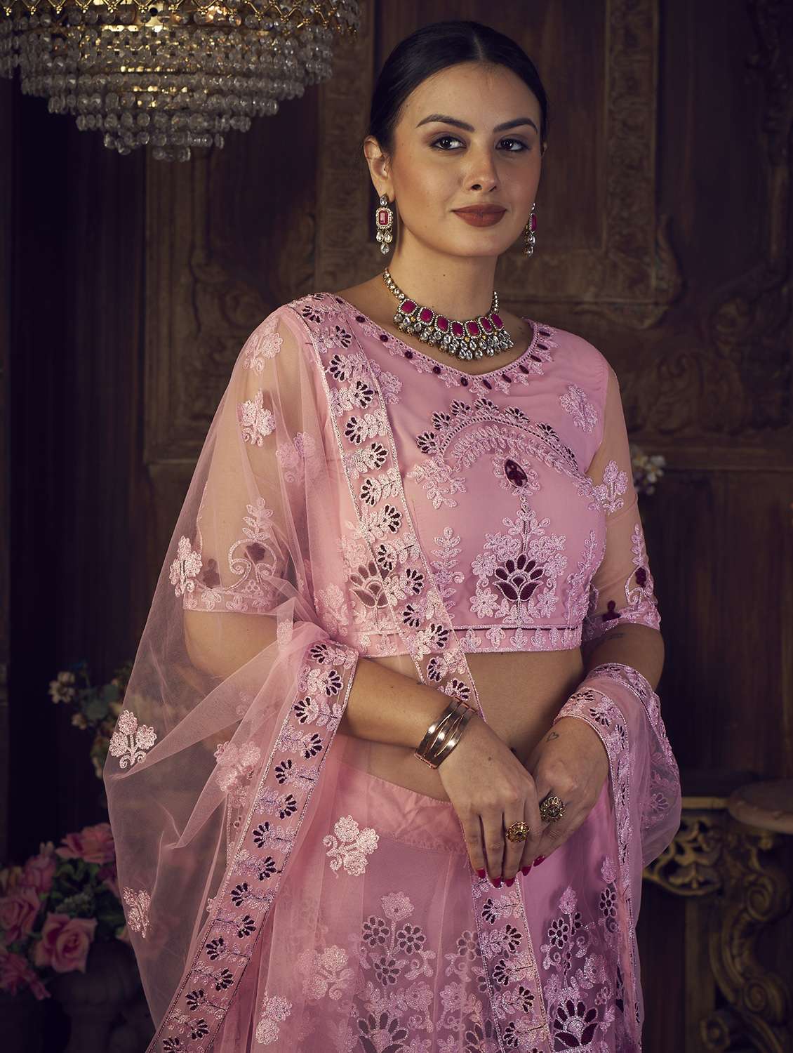 Embroidered Semi Stitched Lehenga Choli With Dupatta