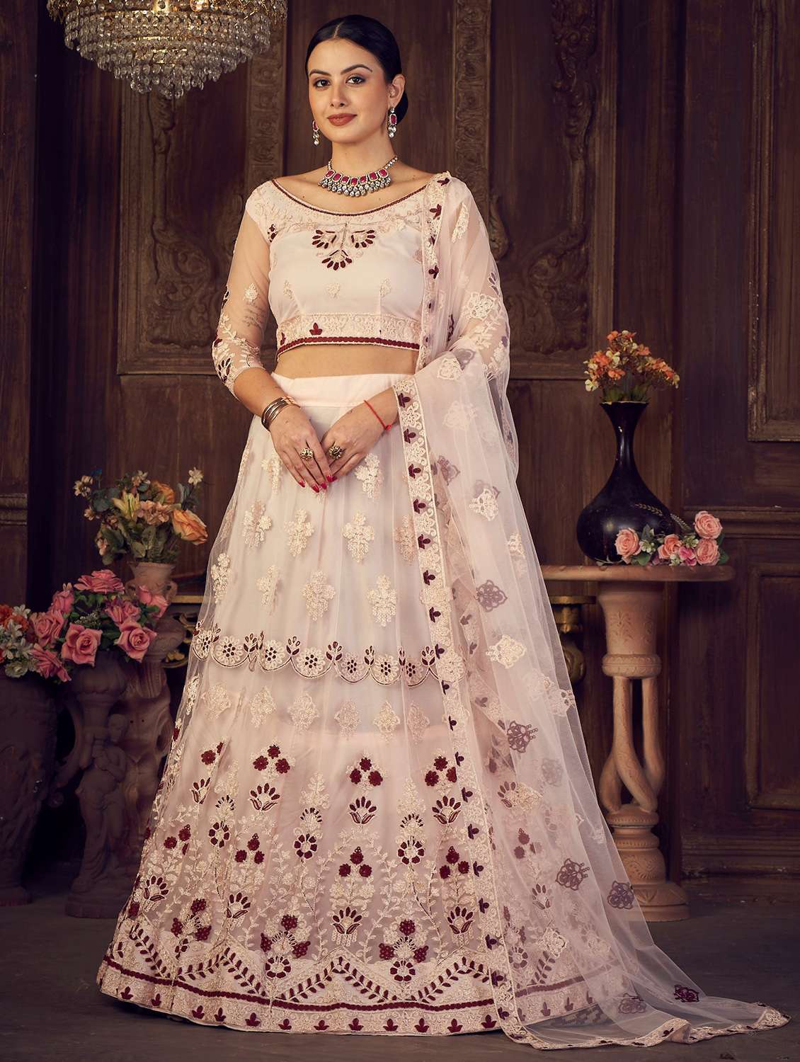embroidered semi-stitched lehenga choli with dupatta