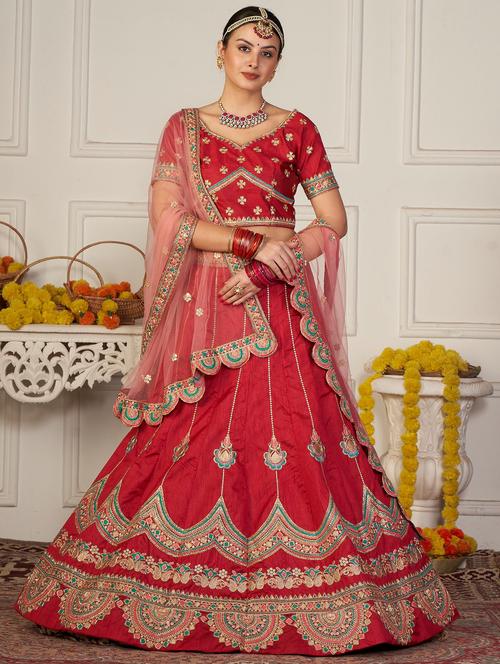 embroidered semi-stitched lehenga choli with dupatta - 18520178 - Standard Image - 0