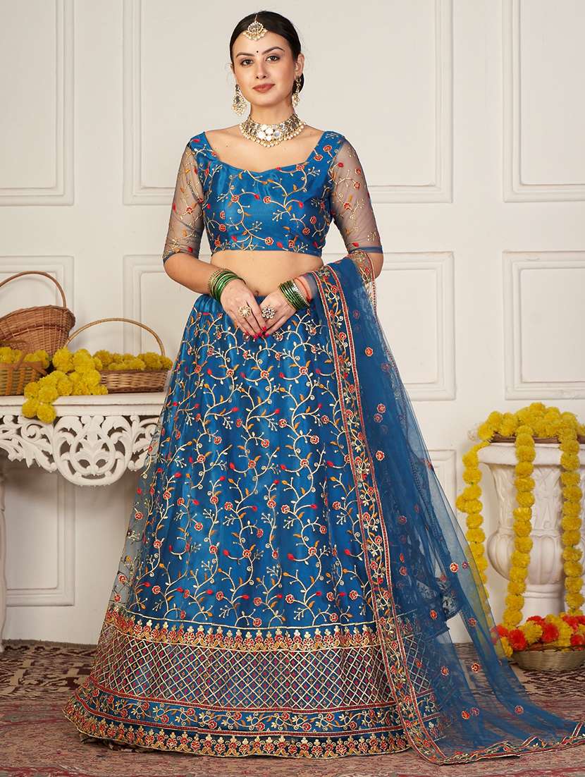 embroidered semi-stitched lehenga choli with dupatta