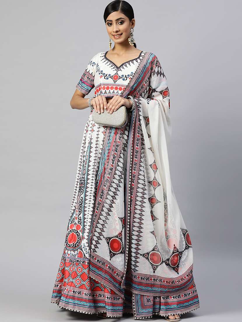 printed unstitched lehenga choli with dupatta