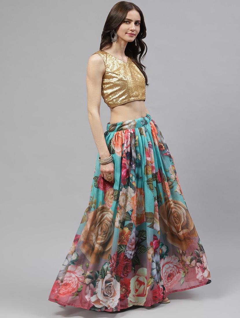 yellow organza flared lehenga - 18520204 - Standard Image - 2