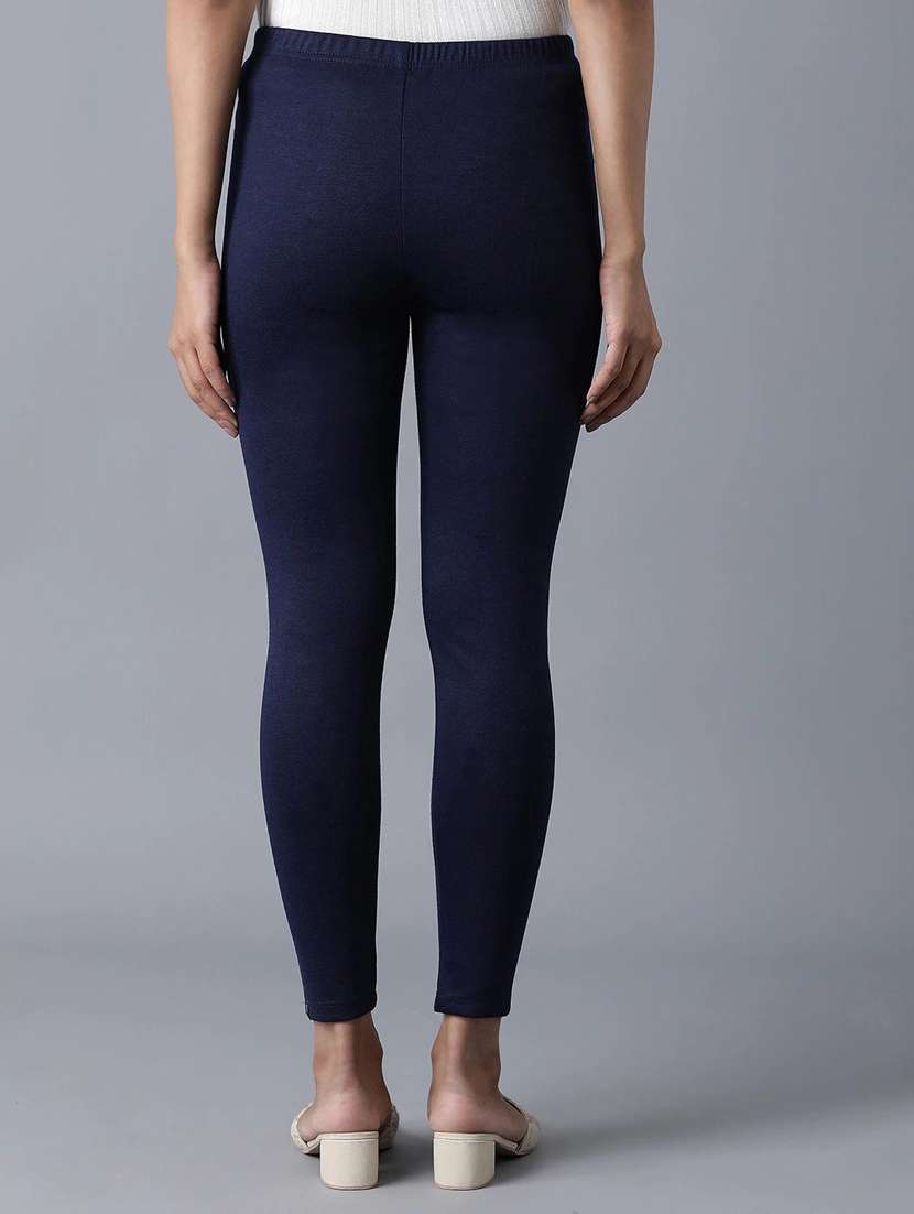 navy blue solid full length leggings - 18520614 -  Standard Image - 2