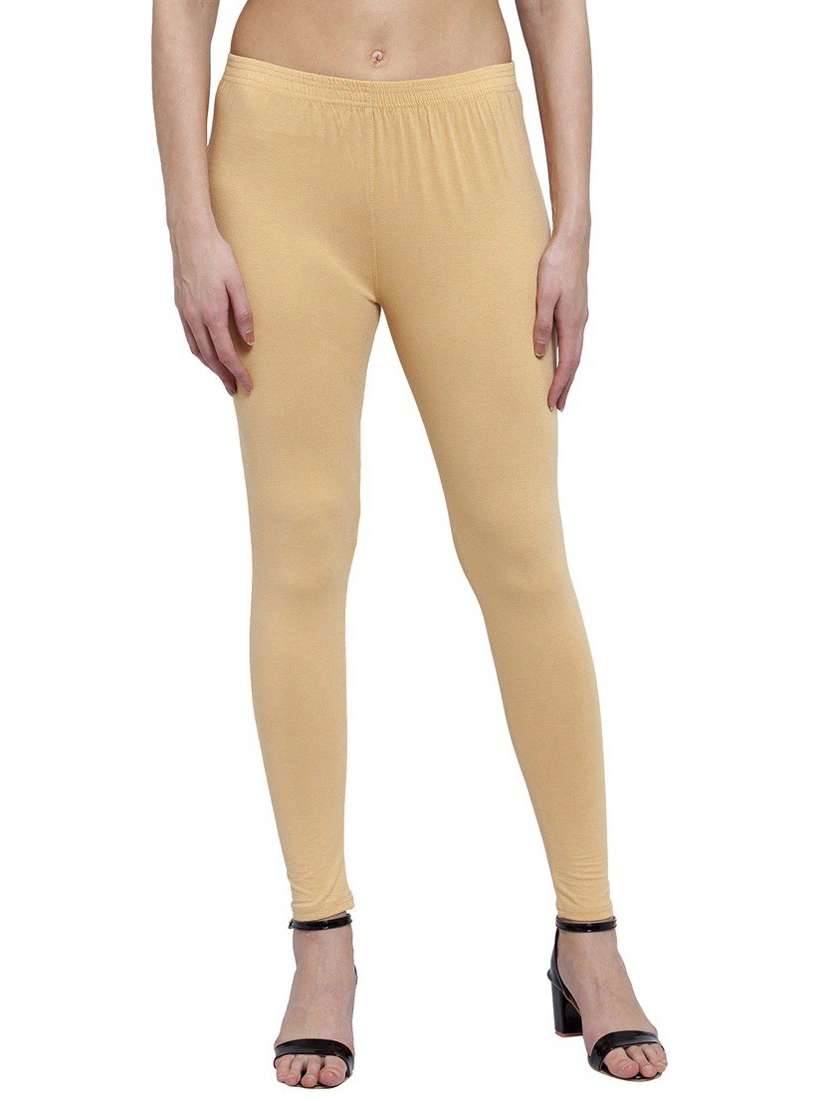 beige solid full length legging