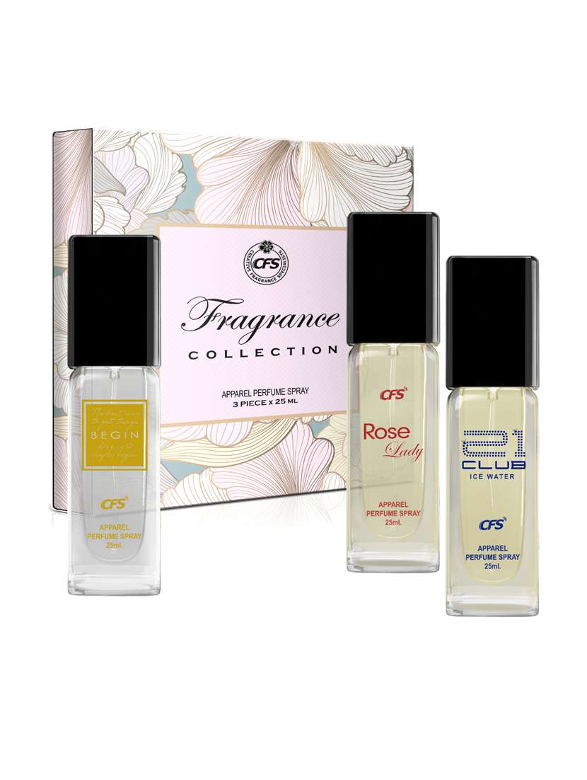 cfs fragrance collection unisex perfume gift set begin gold, rose lady, 21 ice water 25ml each