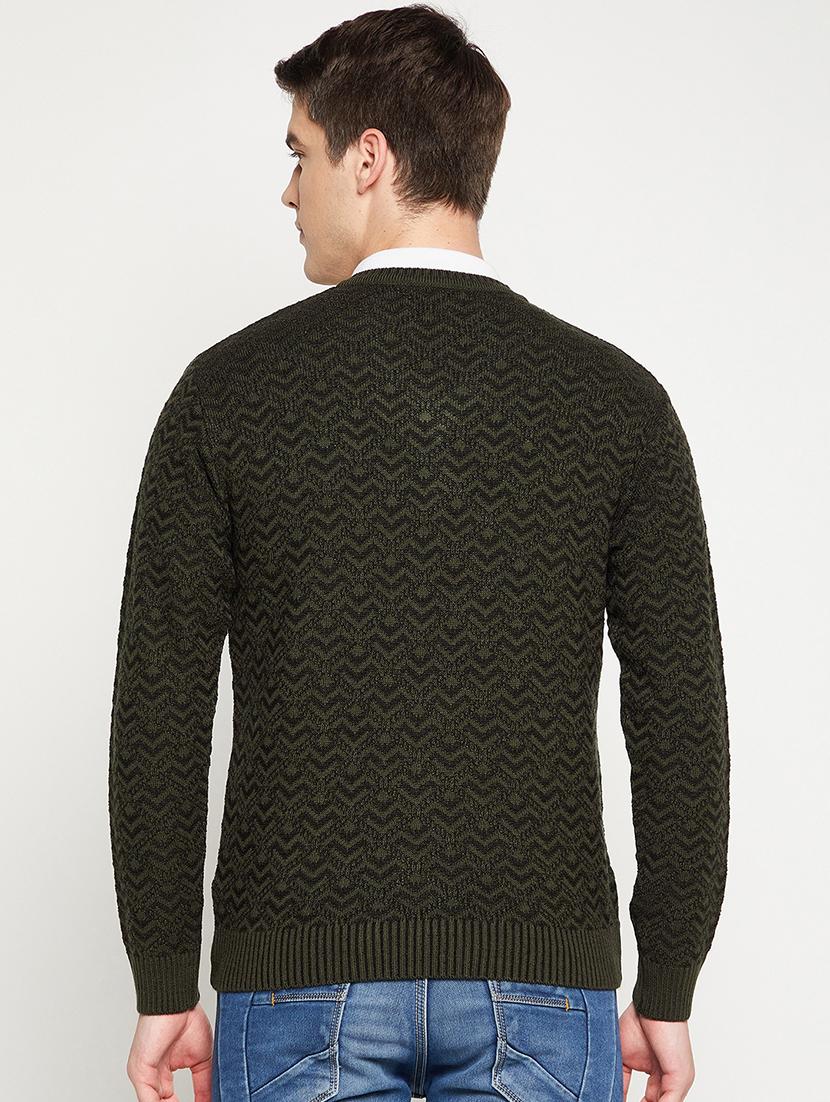 olive green self design pullover - 18522524 - Standard Image - 2