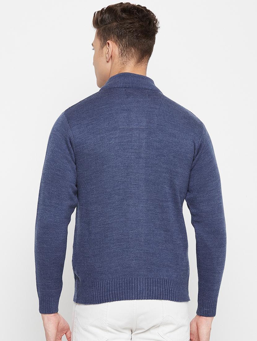 navy blue self designed pullover - 18522543 - Standard Image - 2