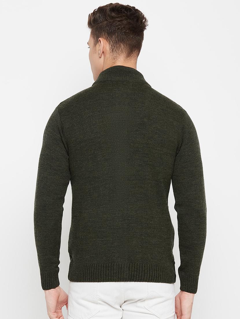 olive green self designed pullover - 18522544 - Standard Image - 2