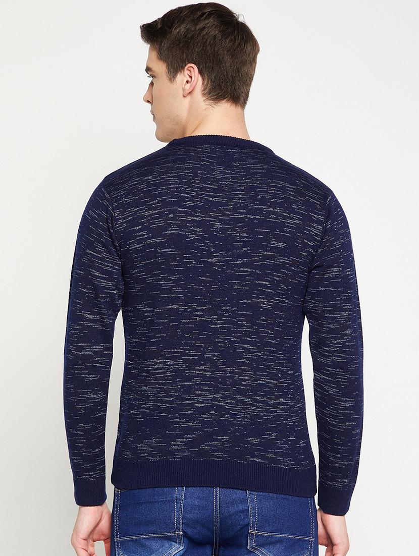 navy blue self designed pullover - 18522556 - Standard Image - 2