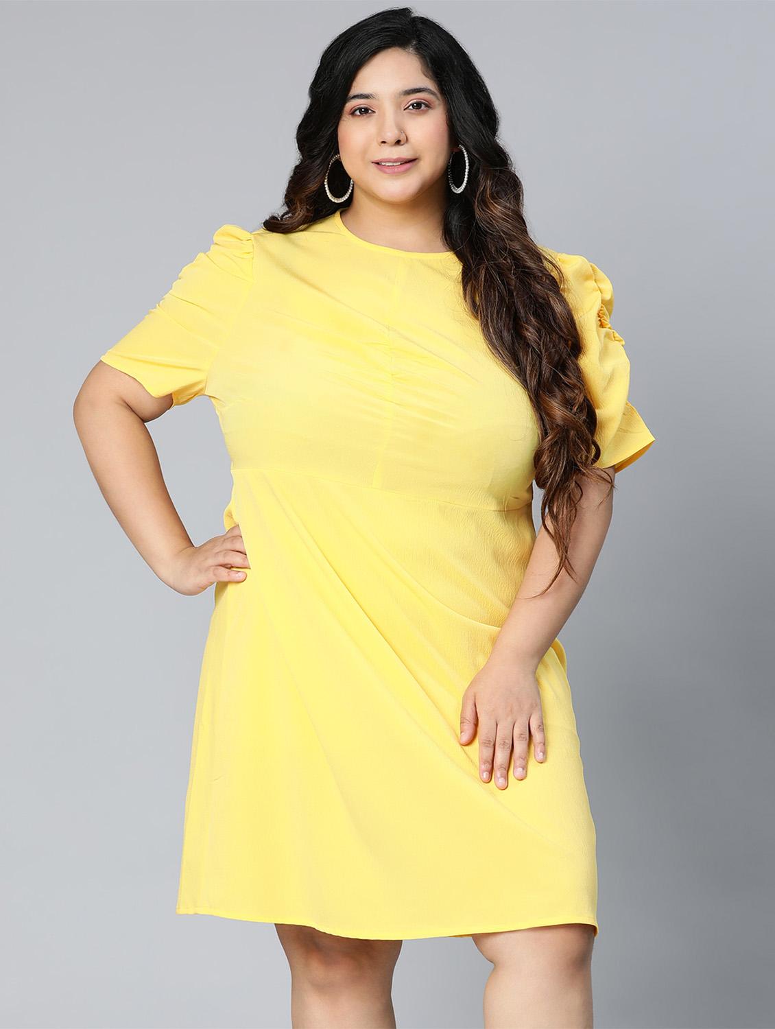 puff sleeved solid plus size dress - 18523617 - Zoom Image - 0