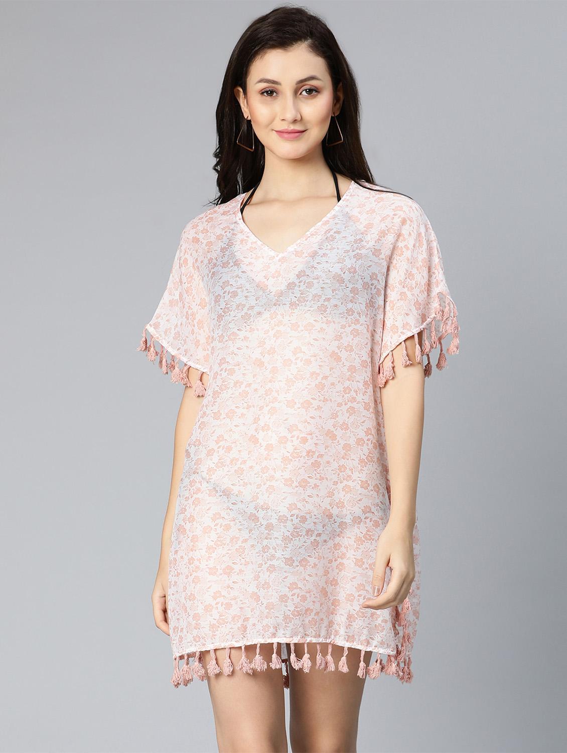 tassel detailed printed sheer kaftan - 18523633 -  Zoom Image - 0